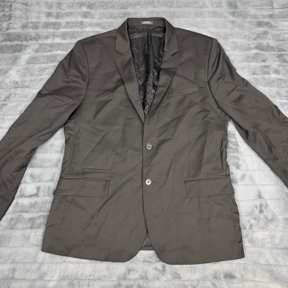 Express Fitted Mens 44R Blazer Jacket Dark Brown Wool Blend Two Button Suit Coat